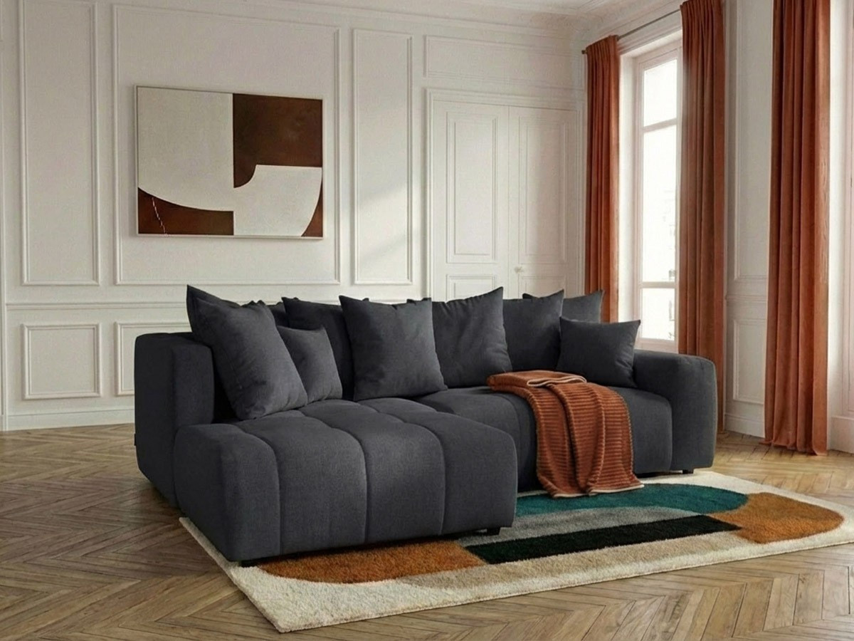 Canapé d'angle L convertible coffre ROXELANE tissu chiné