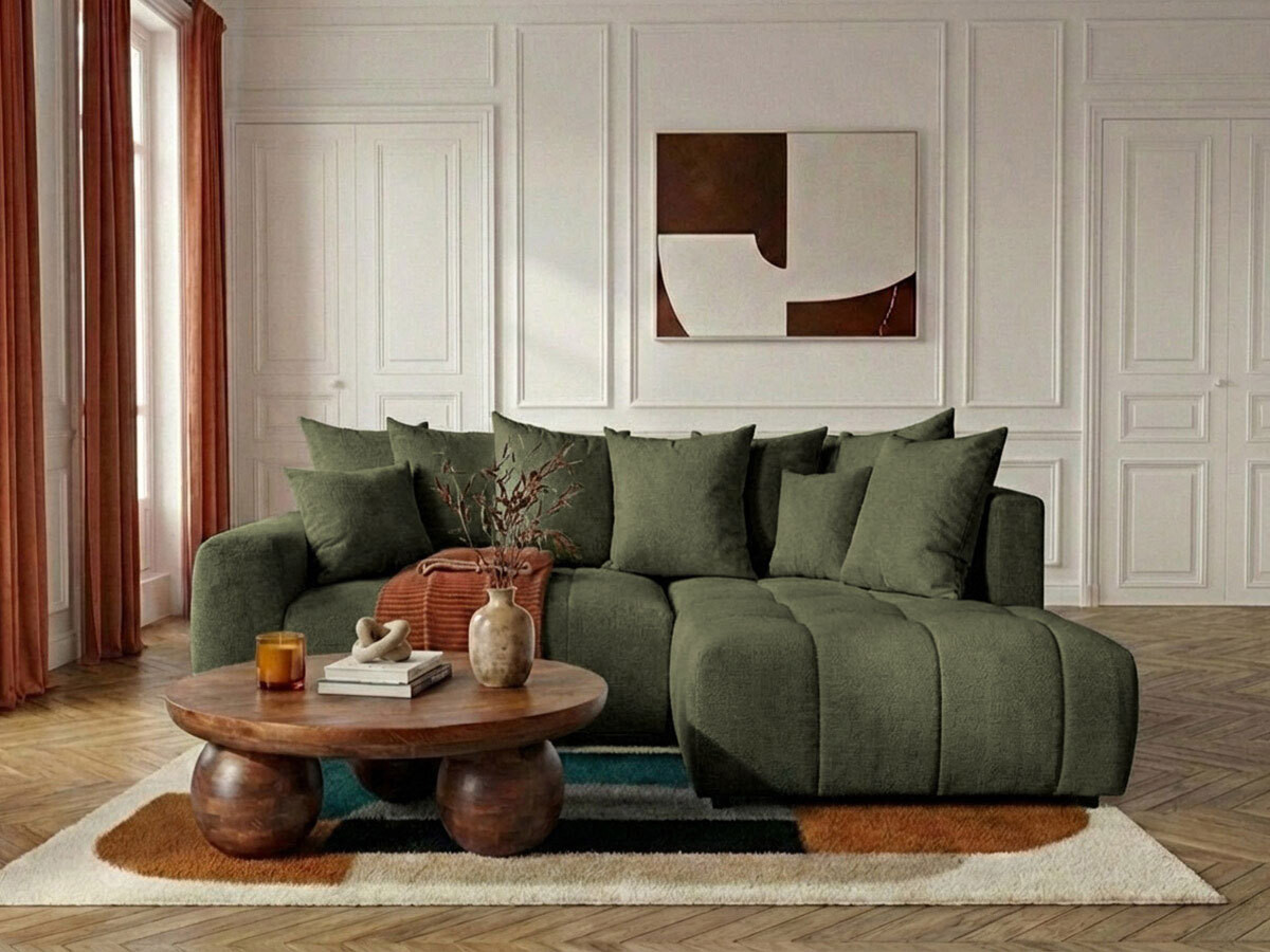 Canapé d'angle L convertible coffre ROXELANE chiné vert — vue 4