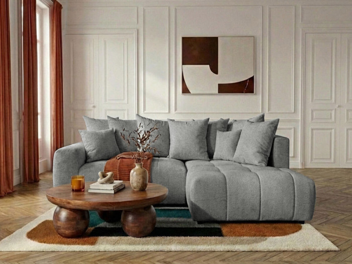 Canapé d'angle L convertible coffre ROXELANE tissu chiné