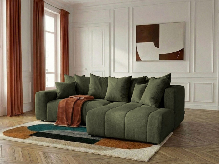 Canapé d'angle L convertible coffre ROXELANE tissu chiné