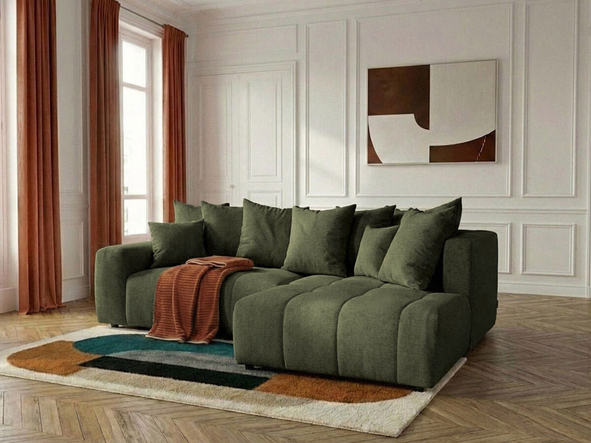 Canapé d'angle L convertible coffre ROXELANE chiné vert