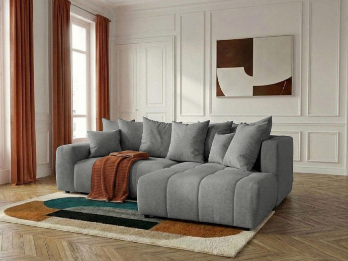 Canapé d'angle L convertible coffre ROXELANE tissu chiné