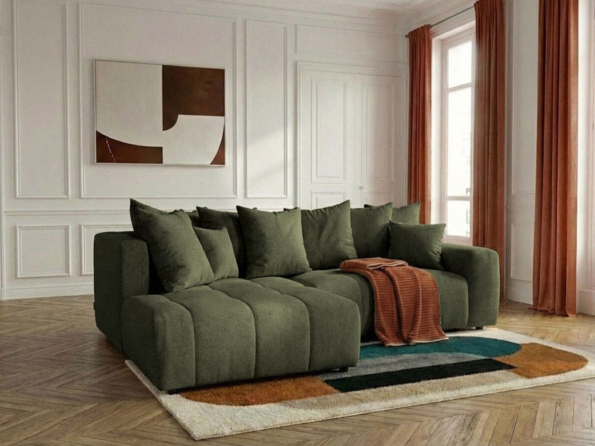 Canapé d'angle L convertible coffre ROXELANE tissu chiné