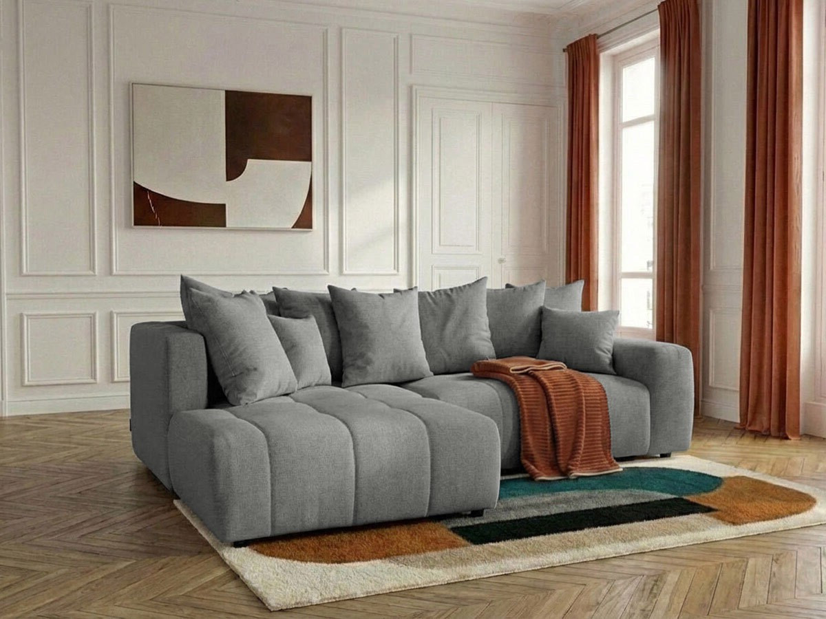 Canapé d'angle L convertible coffre ROXELANE tissu chiné