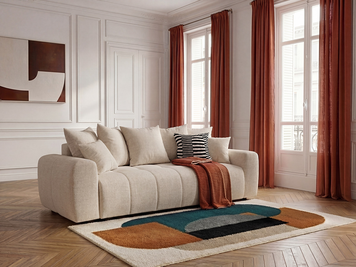 Canapé 3 places convertible ROXELANE chiné beige — vue 5