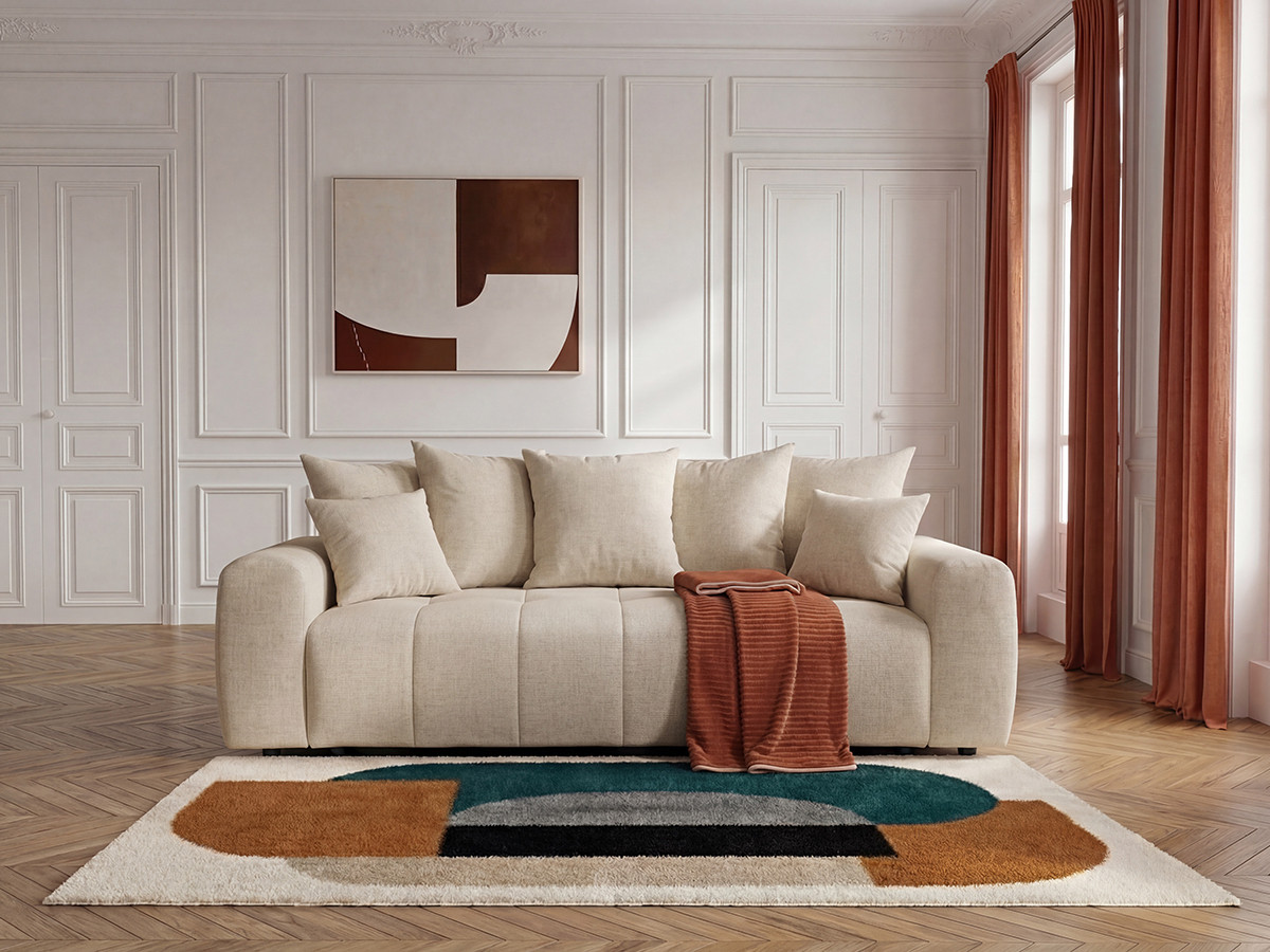 Canapé 3 places convertible ROXELANE chiné beige — vue 4