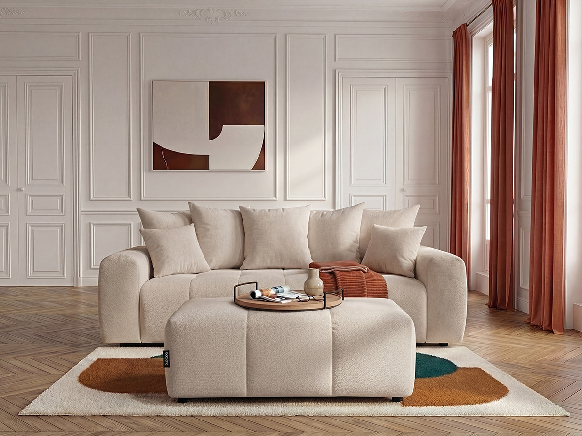 Canapé 3 places convertible ROXELANE tissu chiné avec pouf