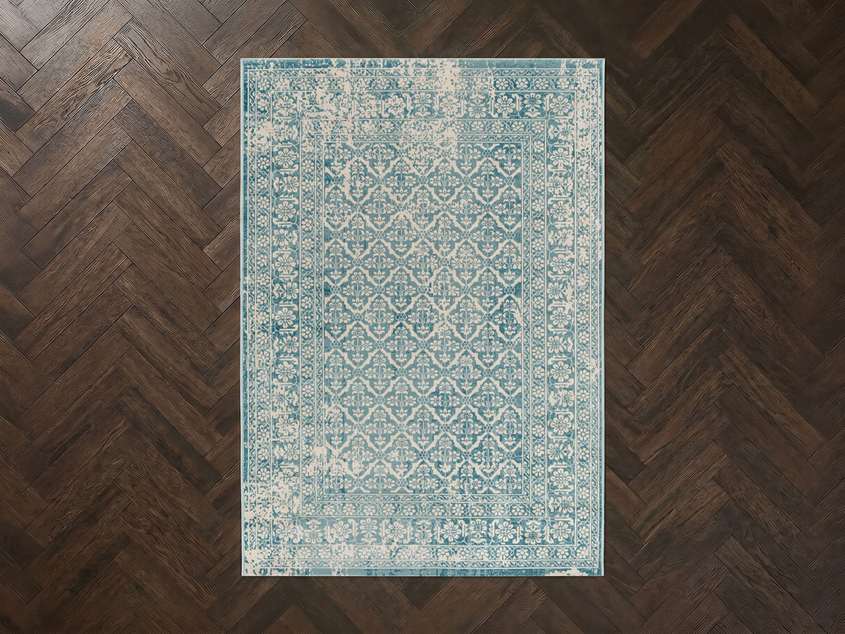 Tapis poils ras BRANN vintage bleu
