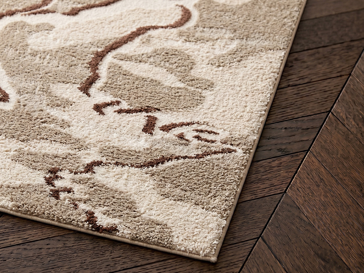 Tapis poils longs ELVIA motif abstrait beige — vue 4