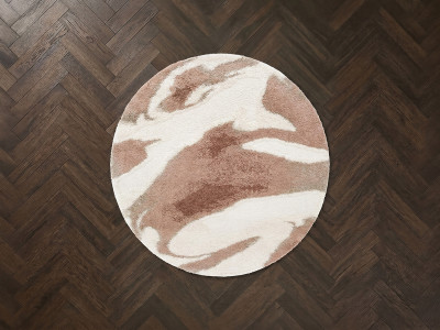 Tapis rond poils longs LECHE motif abstrait