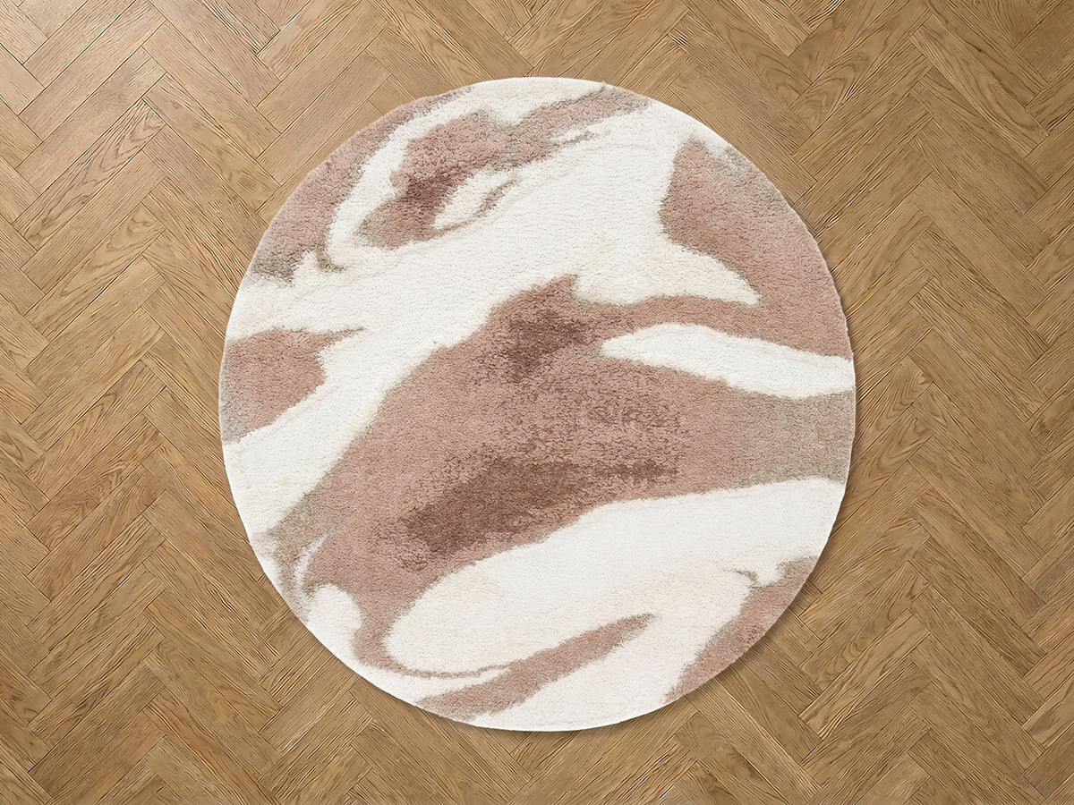 Rond hoogpolig vloerkleed LECHE met abstract motief