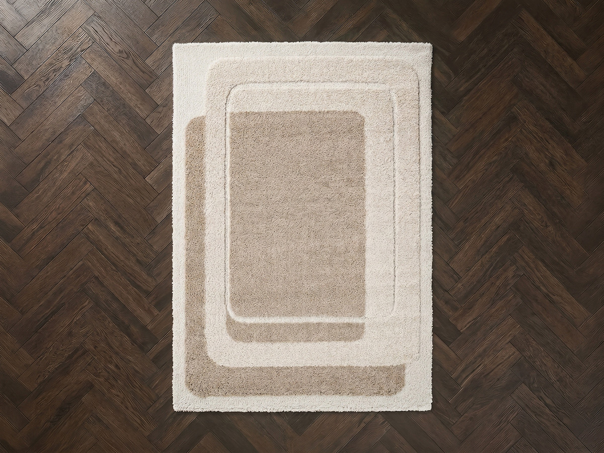 Tapis poils longs KARE motif graphique beige — vue 3