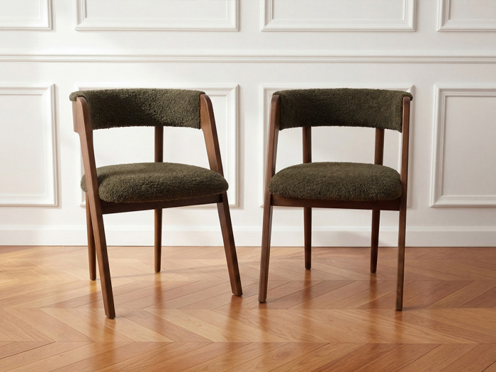 Lot de 2 chaises BASTIDE placage chêne massif et tissu bouclette