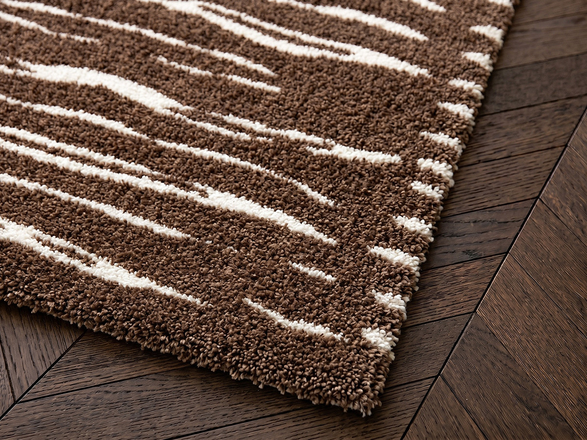 Tapis poils longs TAVARO motif abstrait marron — vue 4