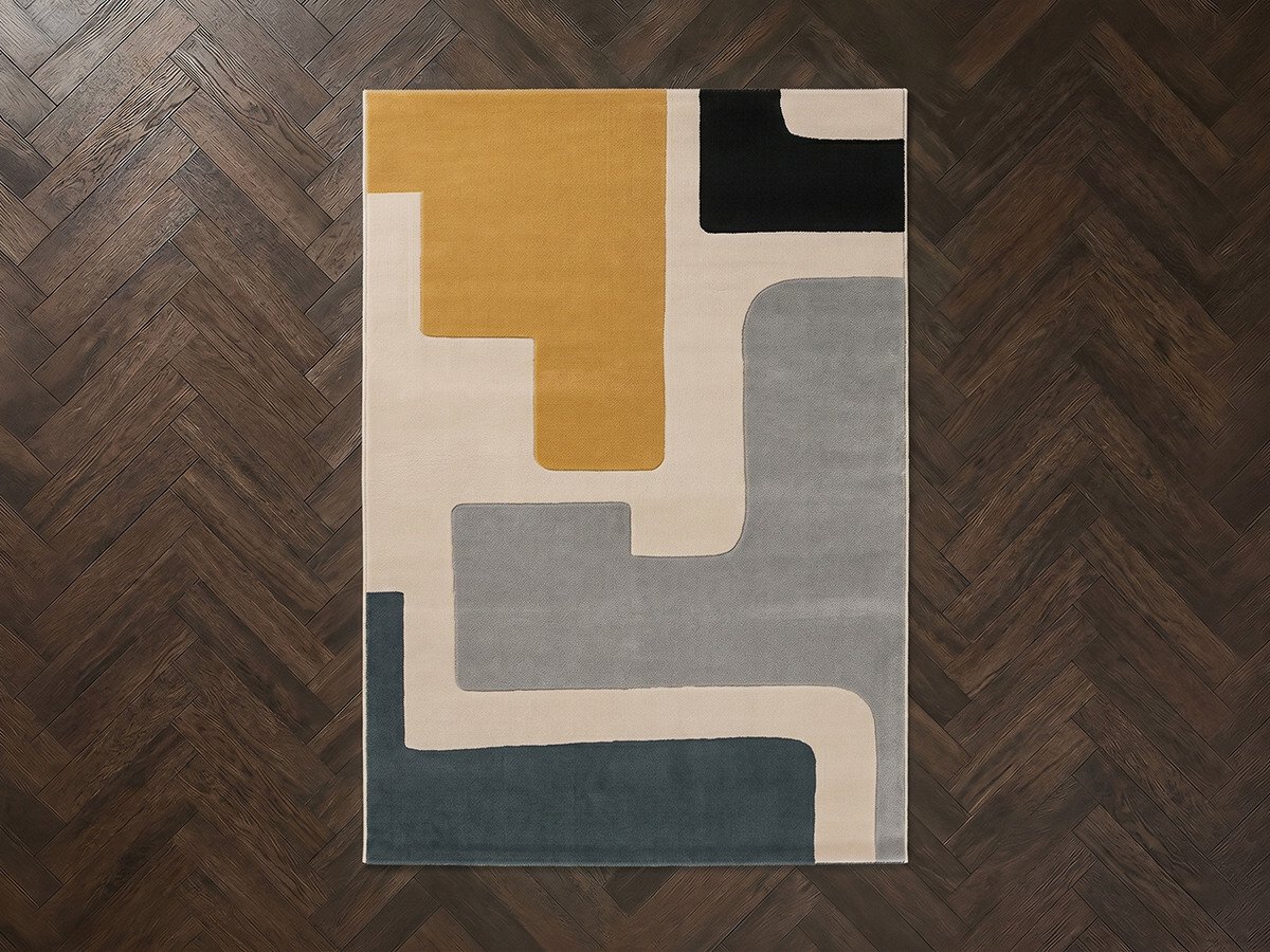 Tapis poils ras MONIQUE motif abstrait jaune — vue 5