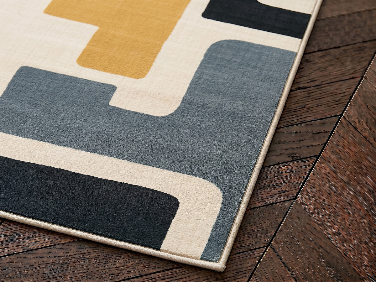 Tapis poils ras MONIQUE motif abstrait jaune — vue 4