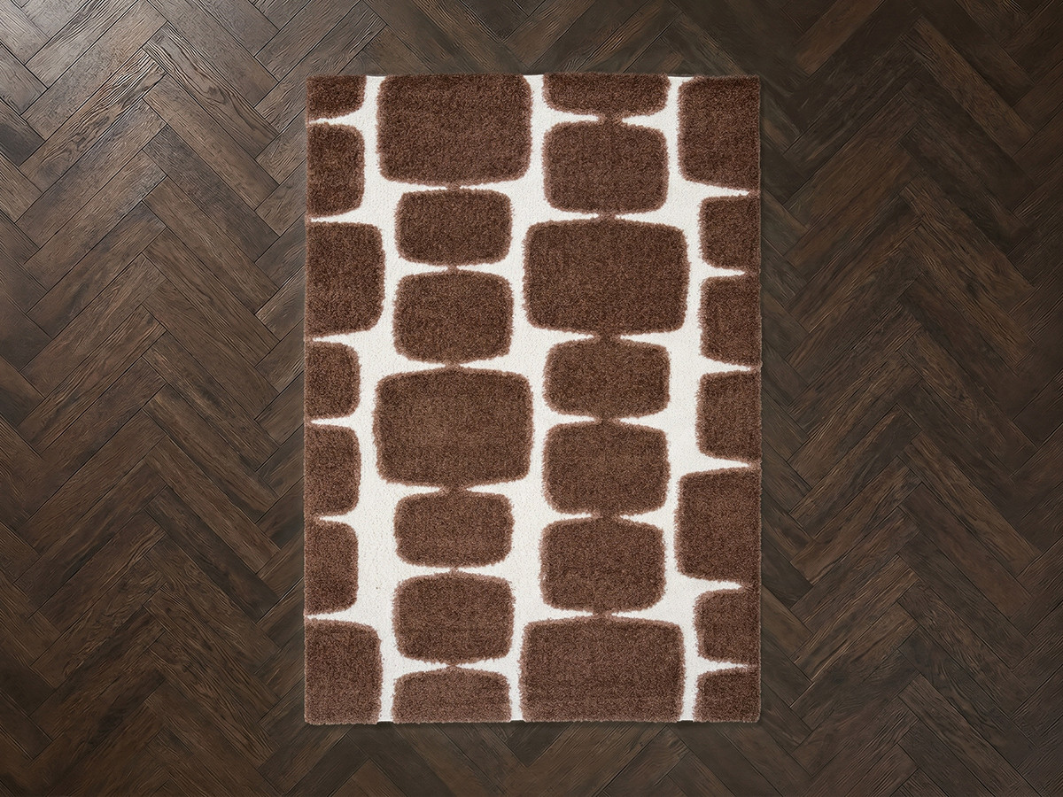 Tapis poils longs CHINO motif abstrait marron — vue 5