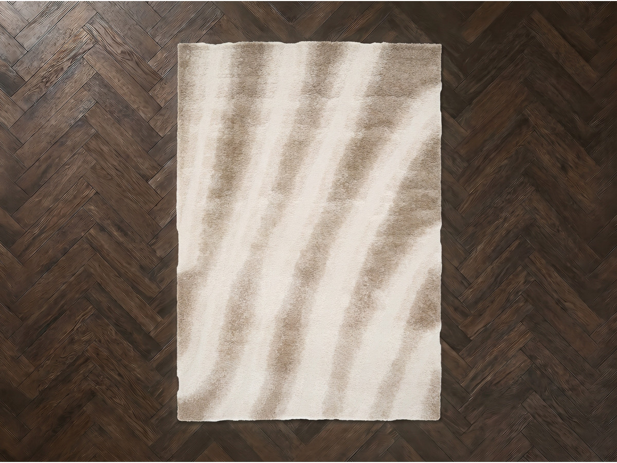 Tapis poils longs TIRASU motif abstrait beige — vue 5