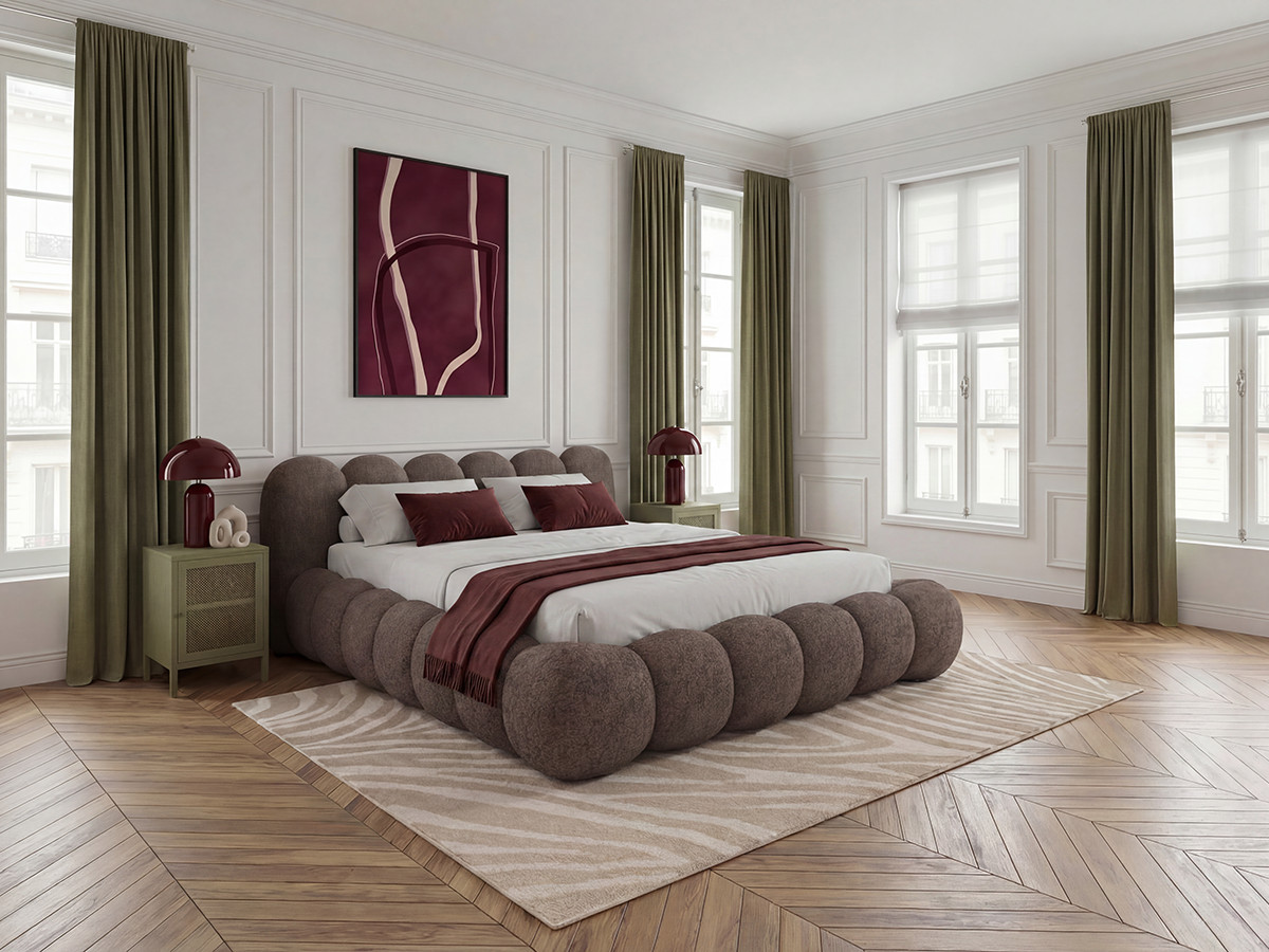 Laag bed BOBBY in gemêleerde stof