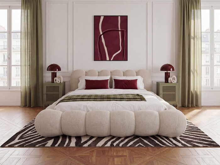 Lit bas BOBBY tissu chiné