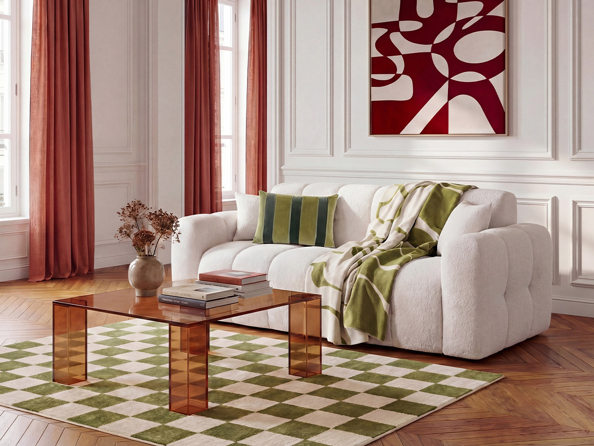 Canapé droit convertible ouverture express 3 places BRADLEY tissu bouclette