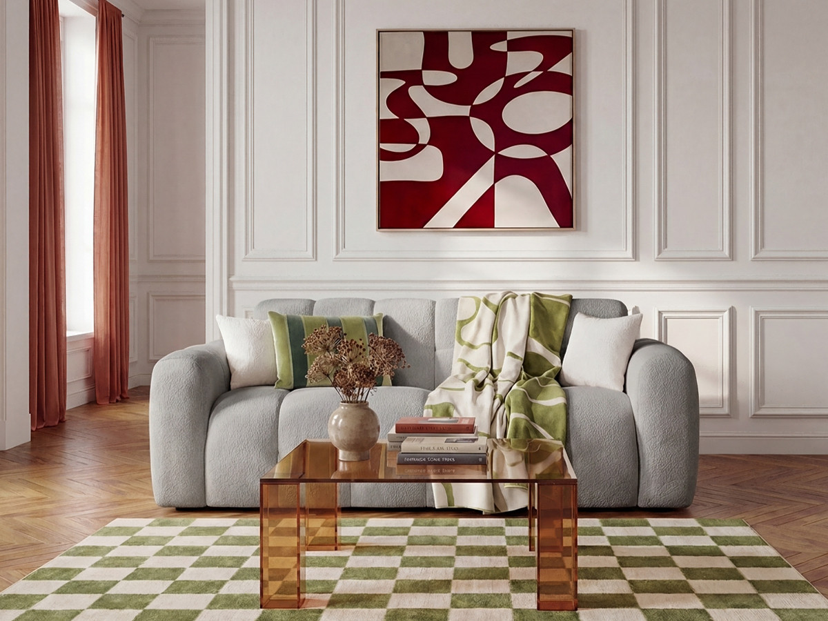 Canapé droit convertible 3 places BRADLEY bouclette gris clair — vue 4