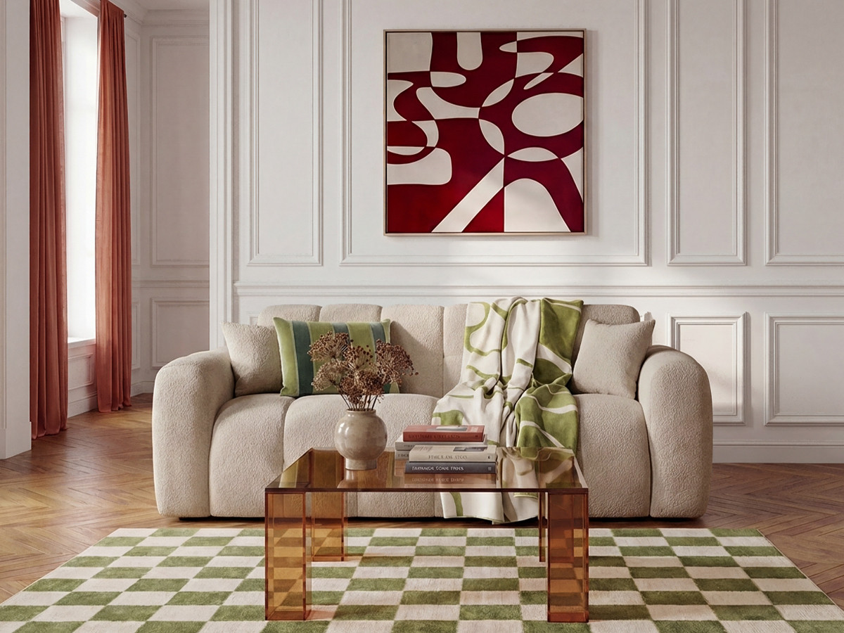Canapé droit convertible 3 places BRADLEY bouclette beige — vue 4