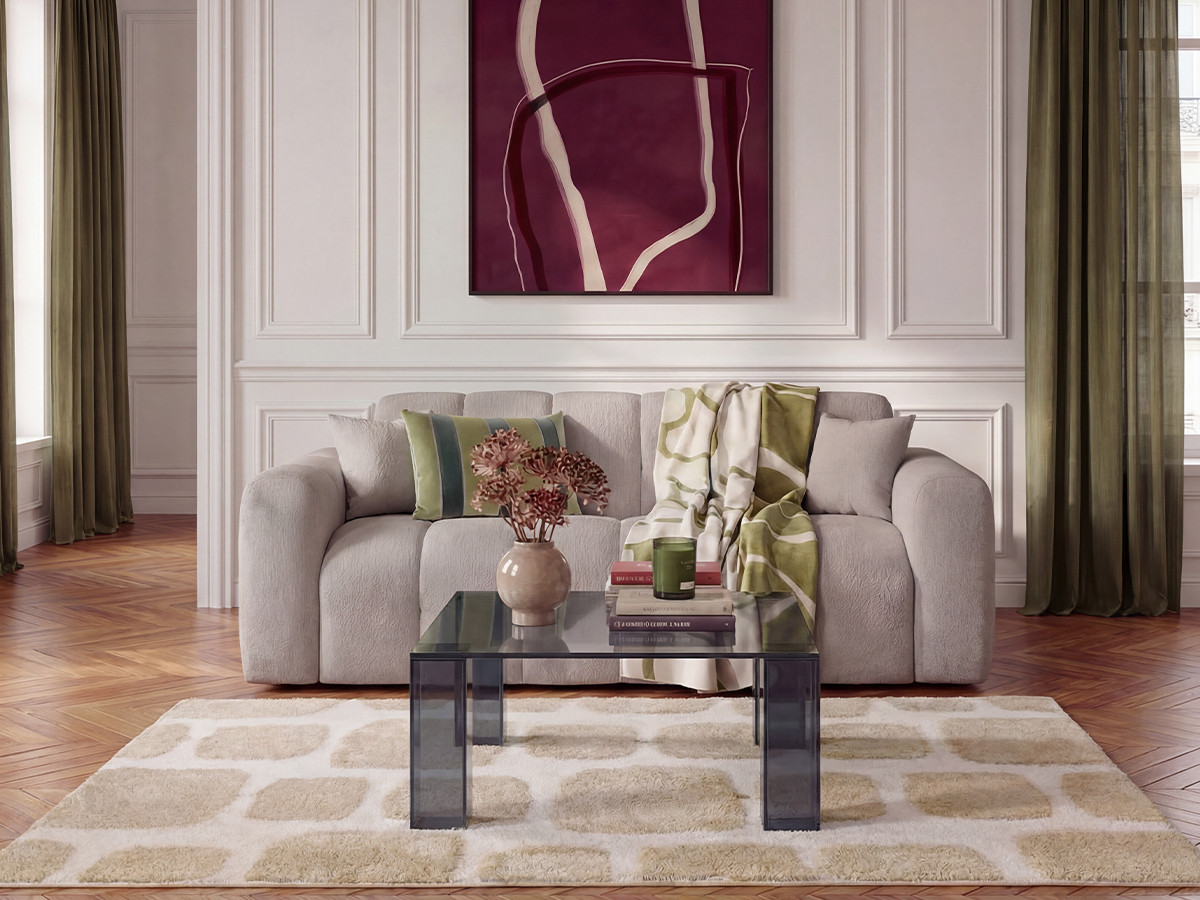 Canapé droit convertible 3 places BRADLEY bouclette taupe — vue 4