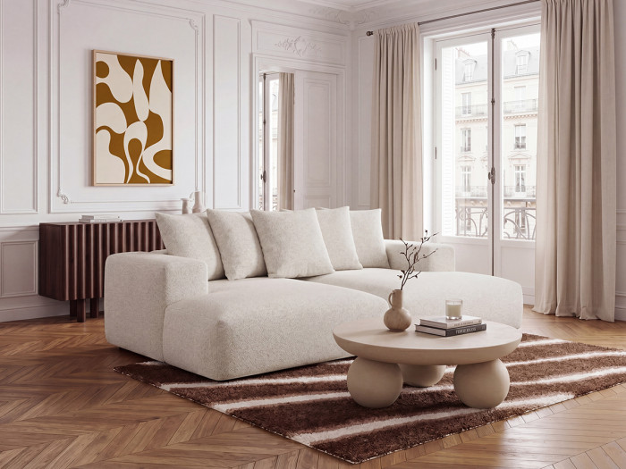 Canapé droit fixe 4 places VOLTAIRE assise profonde tissu chiné