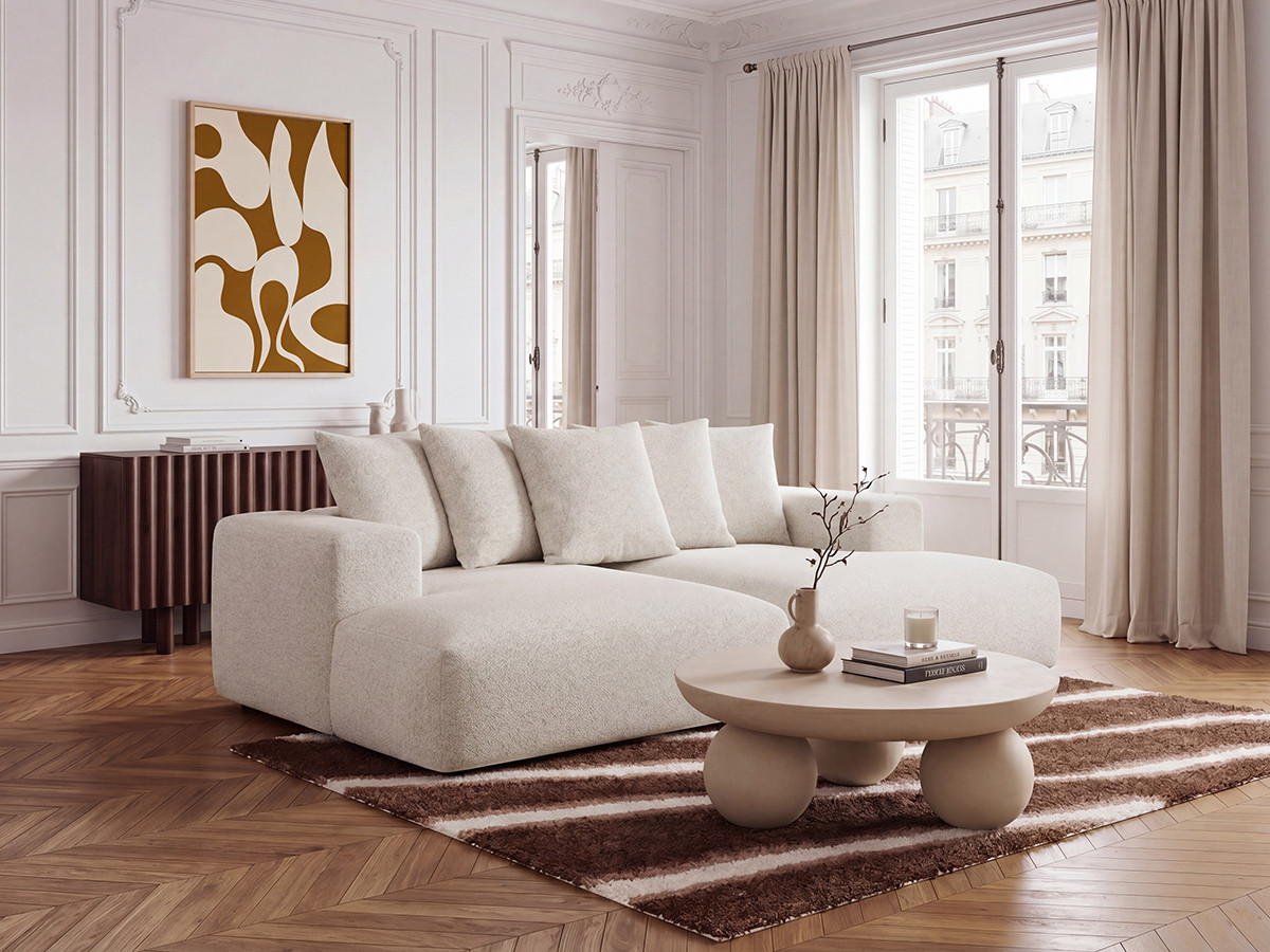 Canapé droit 4 places VOLTAIRE assise profonde chiné blanc