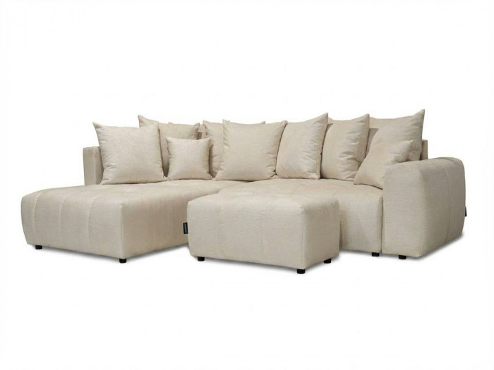 Canapé d'angle L convertible coffre ROXELANE tissu chiné avec pouf