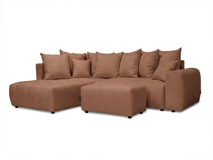 Canapé d'angle L convertible coffre ROXELANE tissu chiné avec pouf