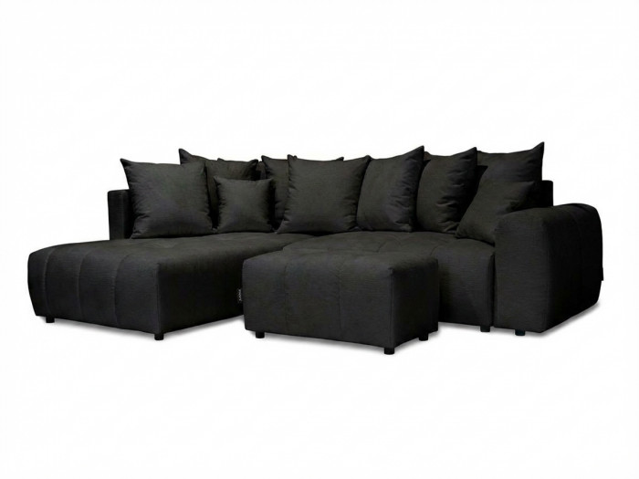 Canapé d'angle L convertible coffre ROXELANE tissu chiné avec pouf
