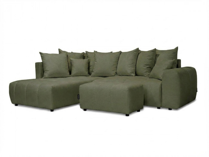Canapé d'angle L convertible coffre ROXELANE tissu chiné avec pouf