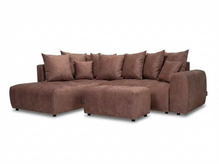 Canapé d'angle L convertible coffre ROXELANE tissu chiné avec pouf