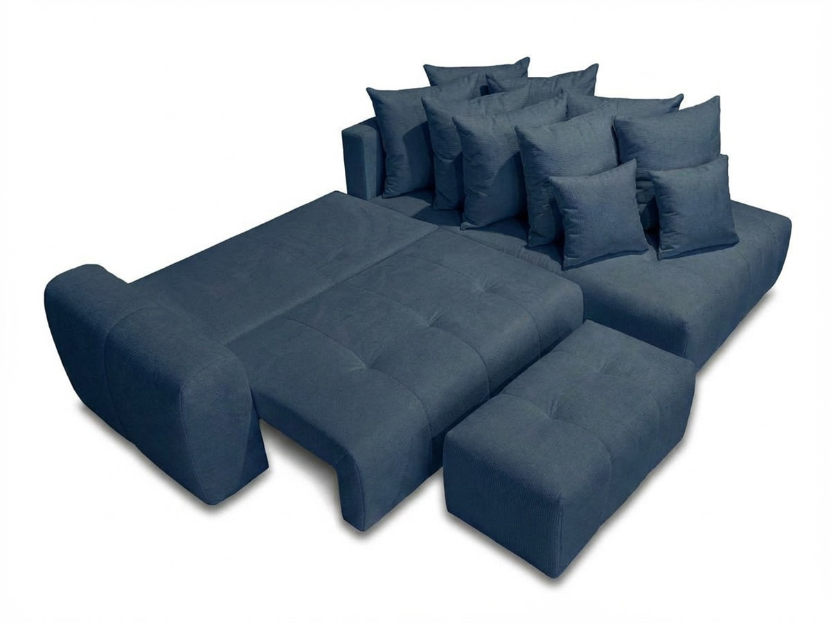 Canapé d'angle L convertible coffre ROXELANE chiné avec pouf bleu foncé — vue 5