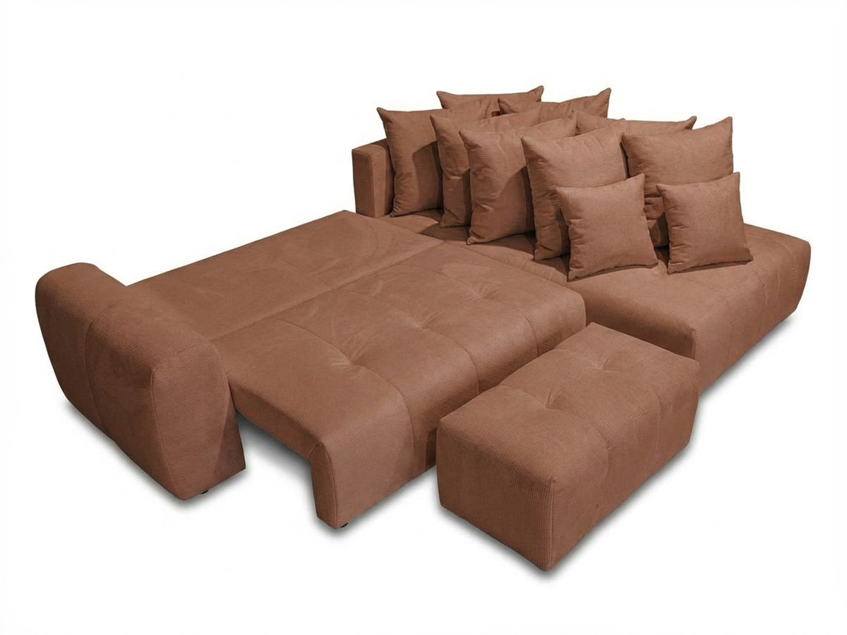 Canapé d'angle L convertible coffre ROXELANE chiné avec pouf orange — vue 5