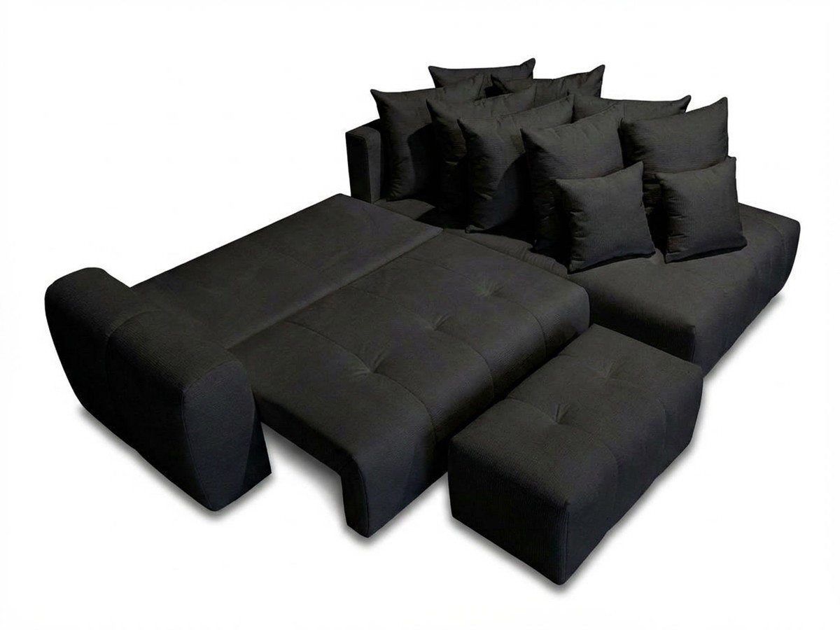 Canapé d'angle L convertible coffre ROXELANE chiné avec pouf gris foncé — vue 5