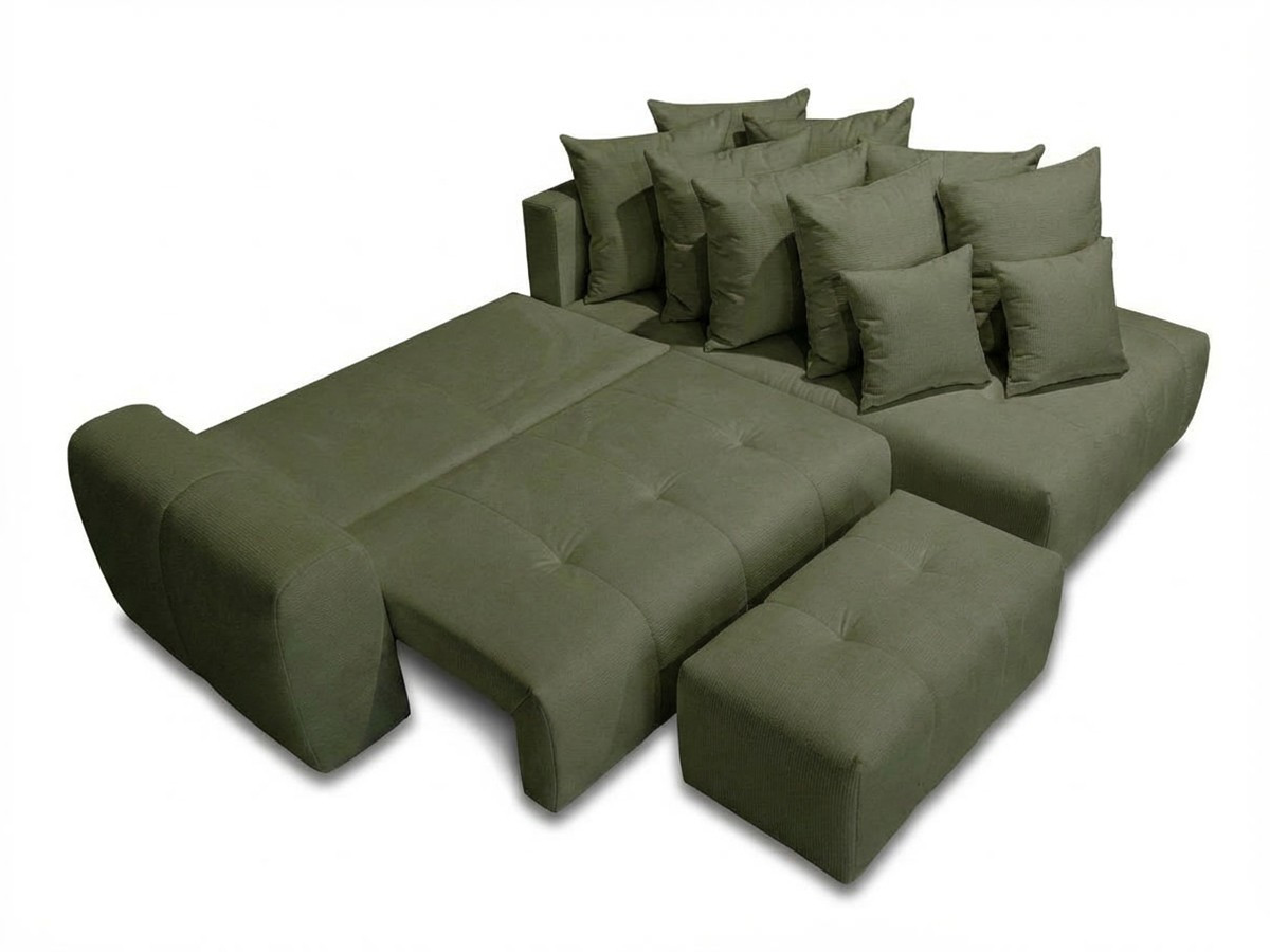 Canapé d'angle L convertible coffre ROXELANE chiné avec pouf vert — vue 5