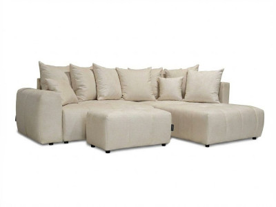 Canapé d'angle L convertible coffre ROXELANE tissu chiné avec pouf