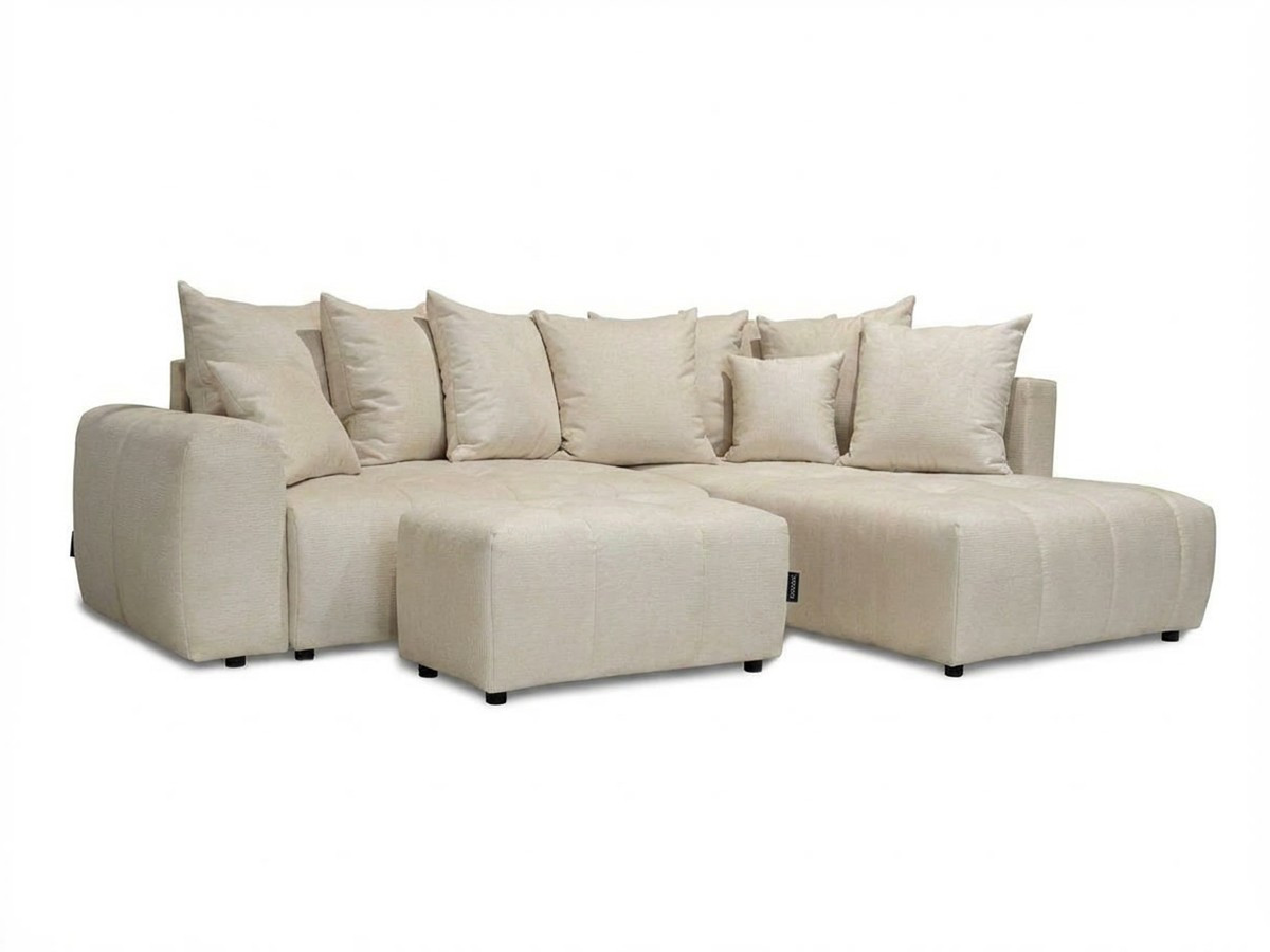 Canapé d'angle L convertible coffre ROXELANE chiné avec pouf beige — vue 3