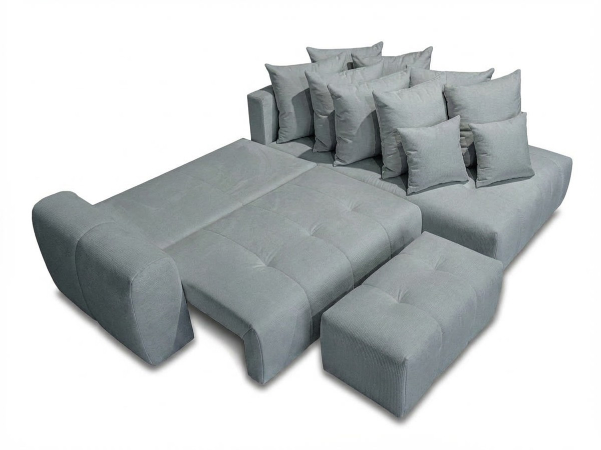 Canapé d'angle L convertible coffre ROXELANE chiné avec pouf gris clair — vue 5