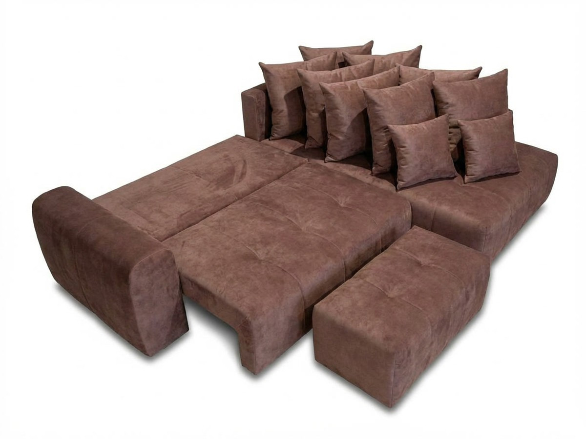 Canapé d'angle L convertible coffre ROXELANE chiné avec pouf rouge — vue 5