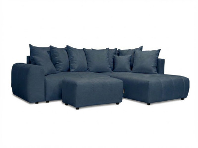 Canapé d'angle L convertible coffre ROXELANE tissu chiné avec pouf