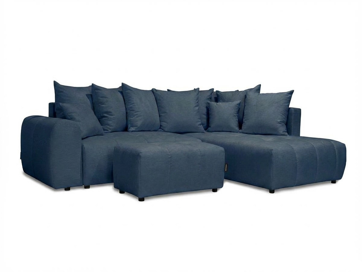 Canapé d'angle L convertible coffre ROXELANE chiné avec pouf bleu foncé — vue 3