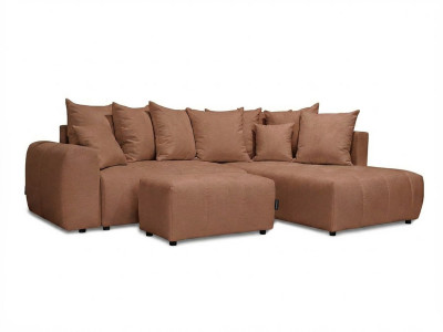 Canapé d'angle L convertible coffre ROXELANE tissu chiné avec pouf