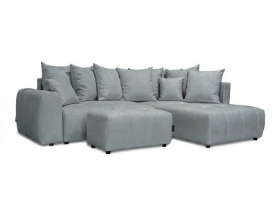 Canapé d'angle L convertible coffre ROXELANE tissu chiné avec pouf