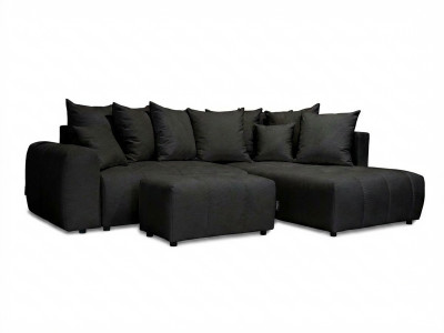 Canapé d'angle L convertible coffre ROXELANE tissu chiné avec pouf
