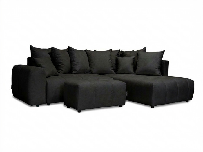 Canapé d'angle L convertible coffre ROXELANE tissu chiné avec pouf