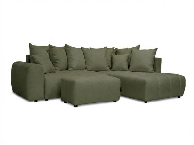 Canapé d'angle L convertible coffre ROXELANE tissu chiné avec pouf